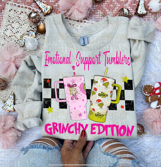 Emotional Support Tumblers Grinchy Edition DTF Print