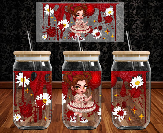 Clown Horror Girl 16 oz Glass Wraps