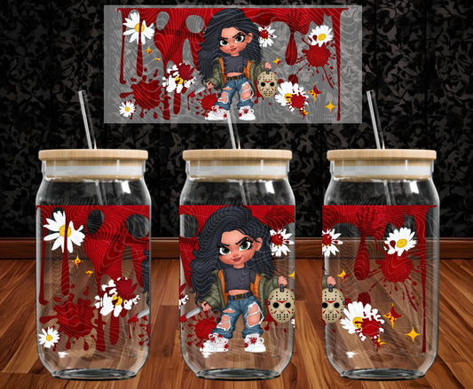 Jason Horror Girl 16 oz Glass Wraps