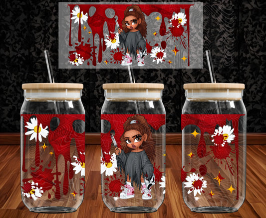 Ghost Horror Girl 16 oz Glass Wraps