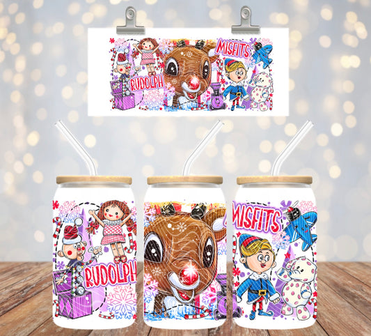 Christmas Rudolph 16 oz Glass Wrap