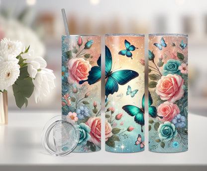 Spring Roses and Green Butterflies