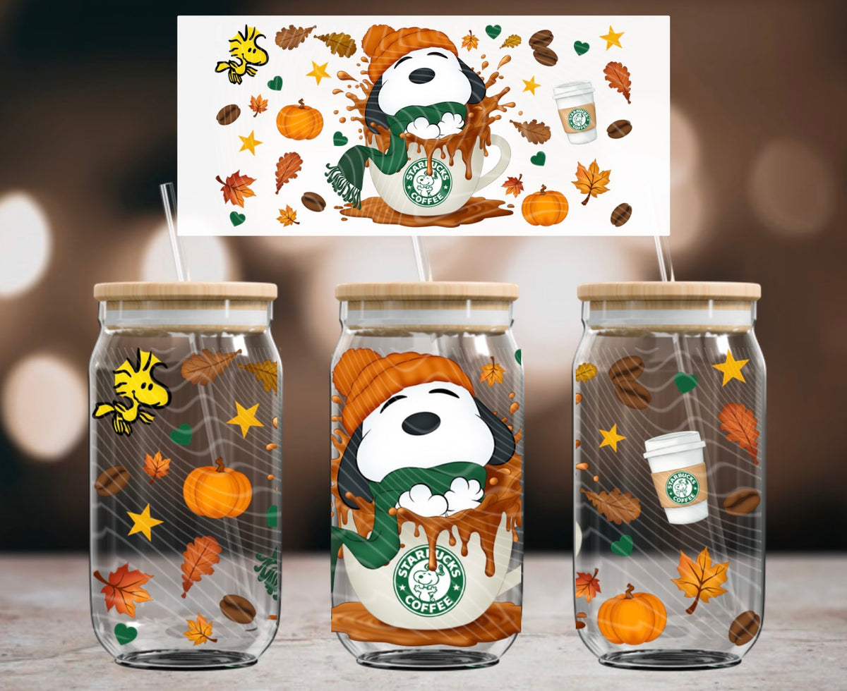 Sbux Snoopy Coffee 16 oz Glass Wrap