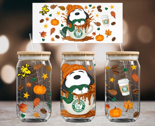 Sbux Snoopy Coffee 16 oz Glass Wrap
