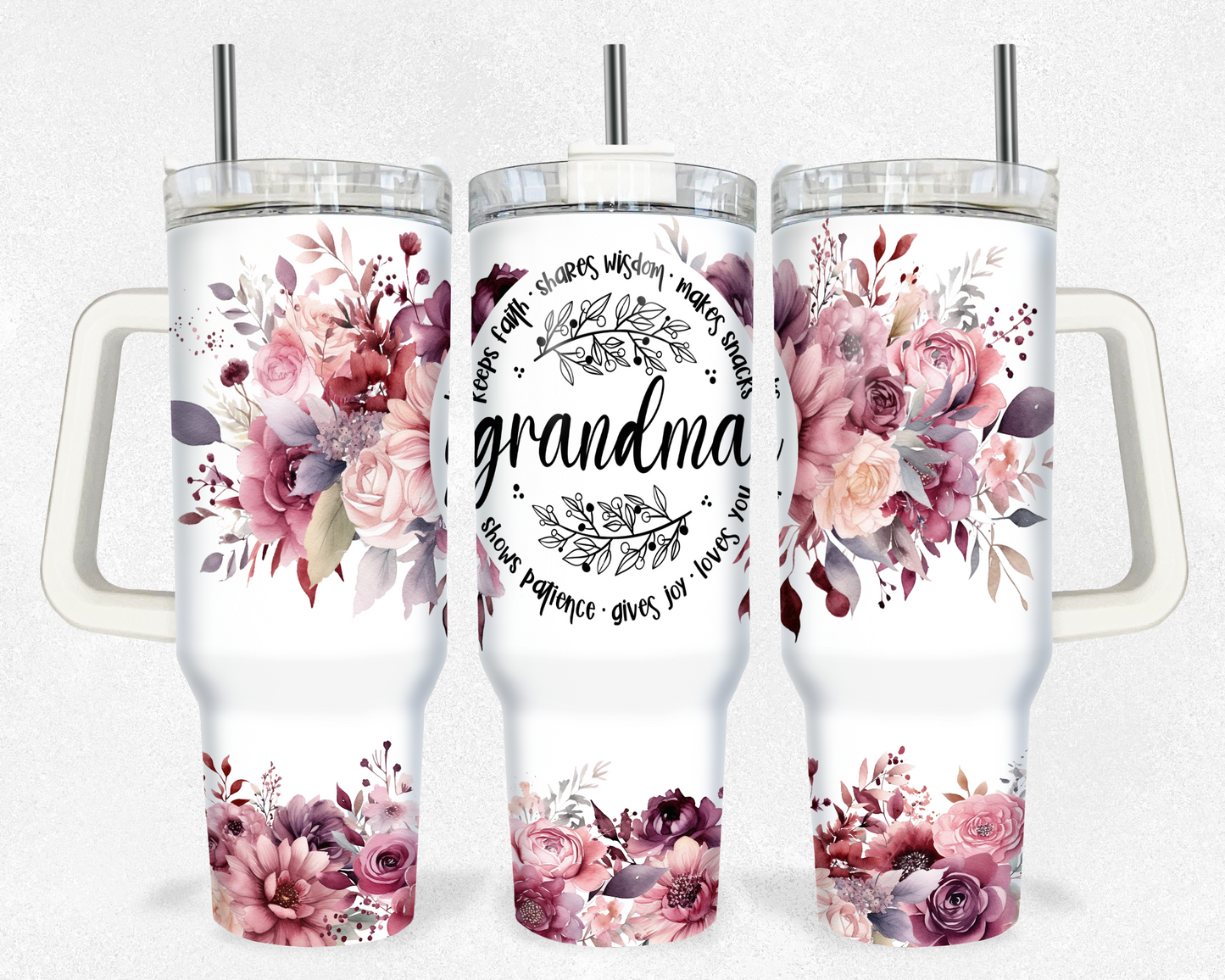 Grandma Floral Watercolor 40 Oz Print