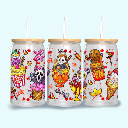 Ice Cream Horror Characters 16 oz Glass Can Wraps