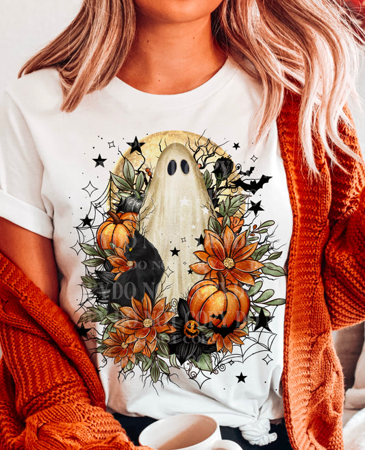 Spooky Ghost Floral DTF Print