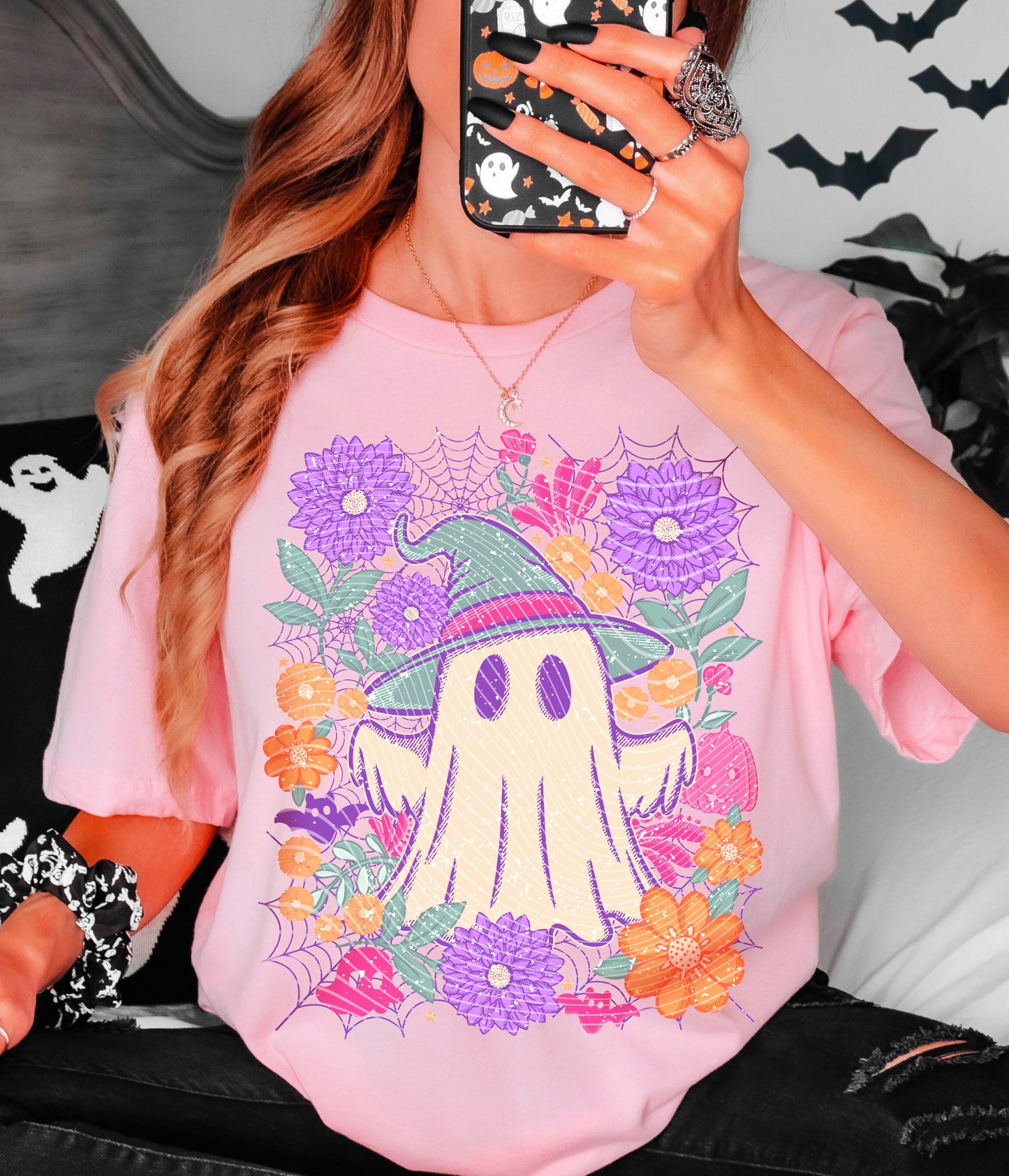 Purple Floral Ghost DTF Print