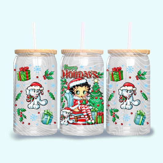 Happy Boop Holidays 16 oz Glass Can Wrap