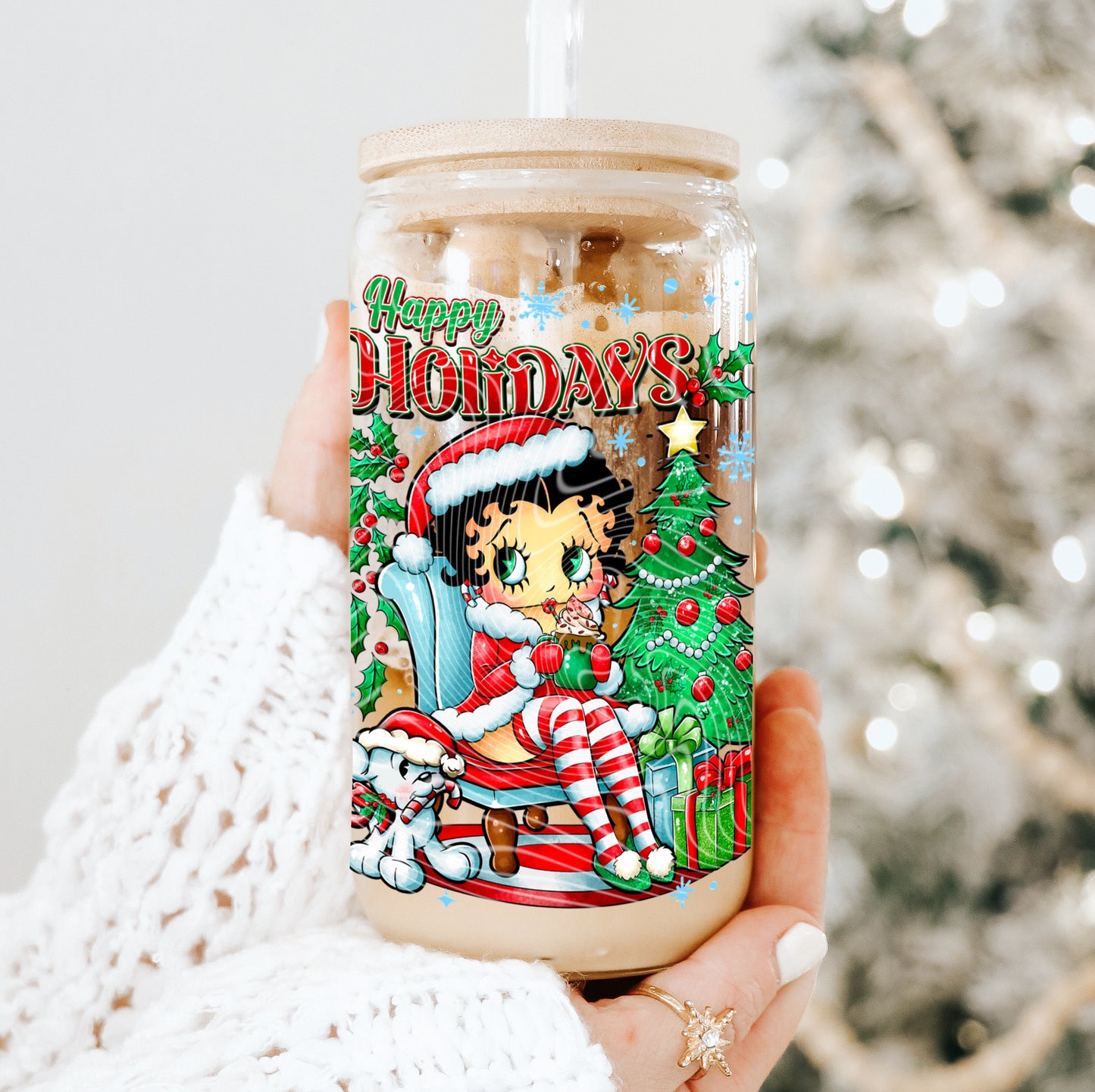 Happy Boop Holidays 16 oz Glass Can Wrap