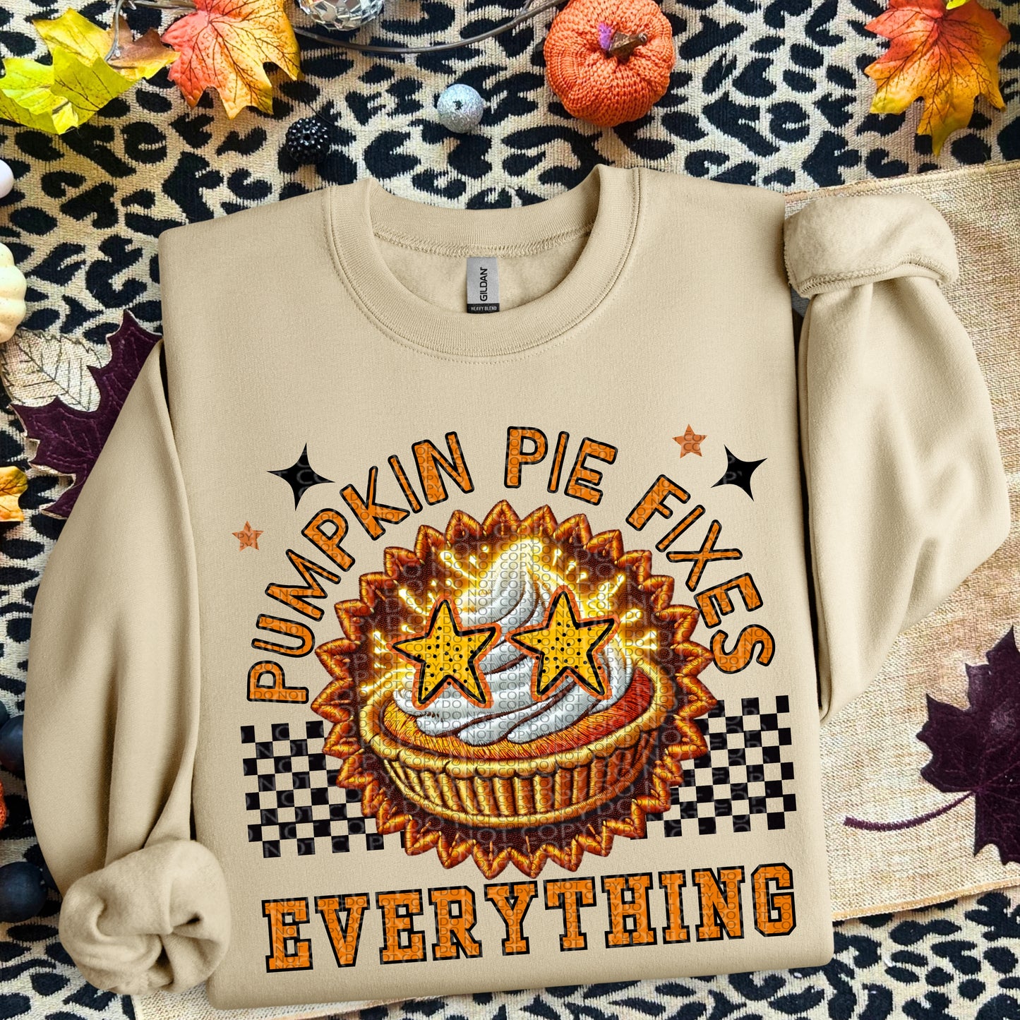 Pumpkin Pie Fixes Everything Faux Embroidery DTF Print