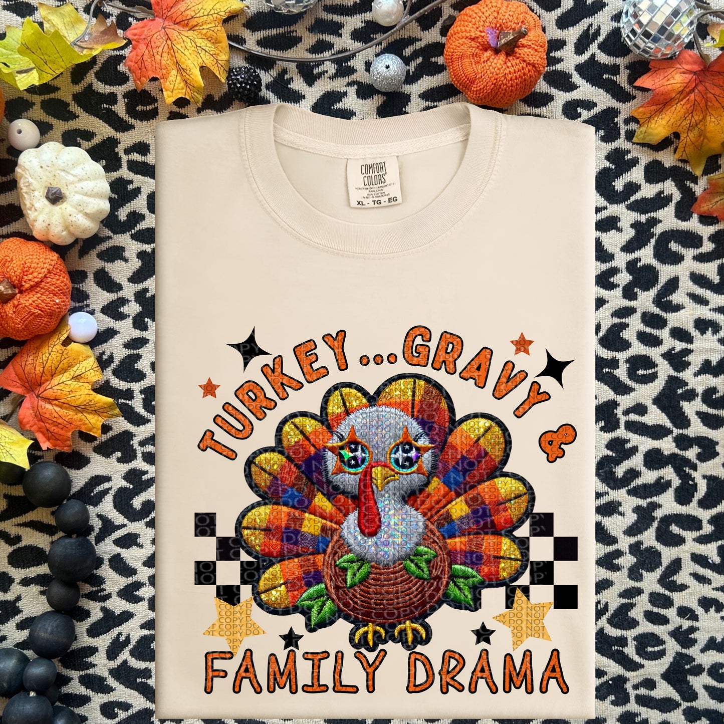 Turkey, Gravy & Family Drama Faux Embroidery DTF Print