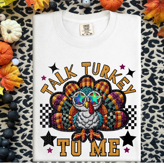 Talk Turkey To Me Language Faux Embroidery DTF Print