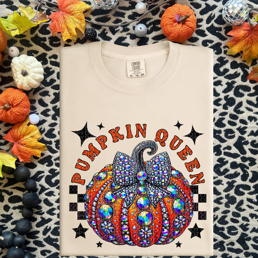 Pumpkin Queen Bling Faux Embroidery DTF Print