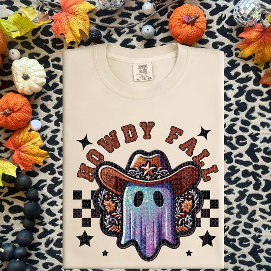 Howdy Fall Ghost Faux Embroidery DTF Print