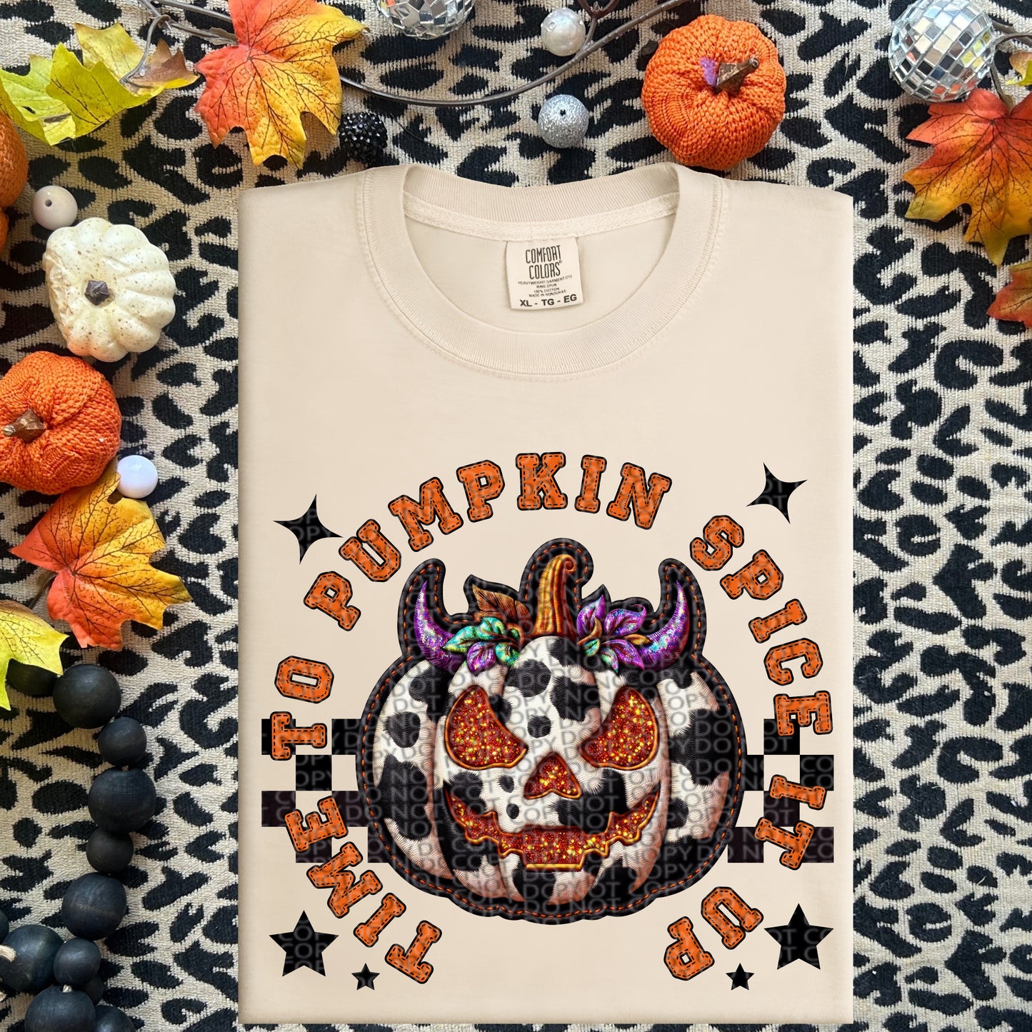 Time To Pumpkin Spice It Up Faux Embroidery DTF Print