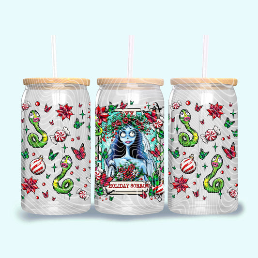 Holiday Sorrow Creepy Christmas Tarot 16 oz Glass Can Wrap