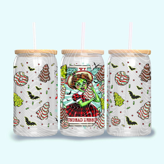 Undead Debbie Creepy Christmas Tarot 16 oz Glass Can Wrap