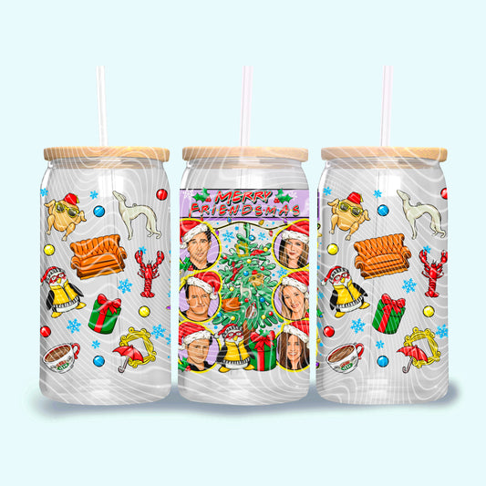 Merry Friendsmas 16 oz Glass Can Wrap