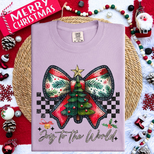 Joy To The World Vintage Bow DTF Print