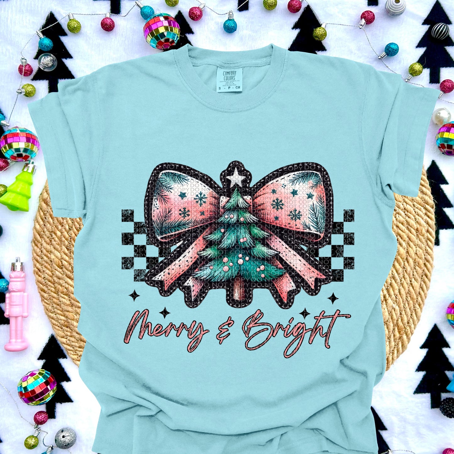 Merry and Bright Vintage Bow DTF Print