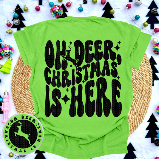 Oh Deer Christmas Is Here Faux Embroidery DTF Print