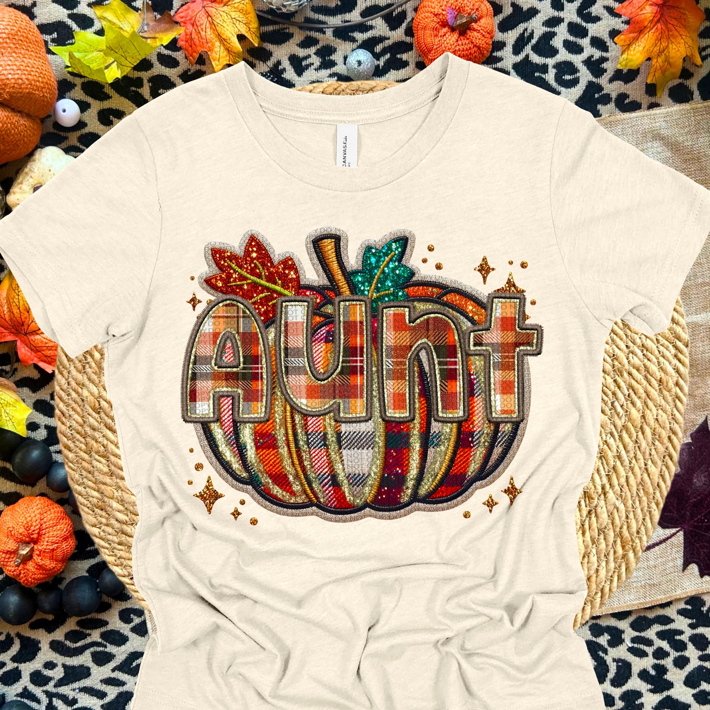 Plaid Pumpkin Faux Embroidery DTF Print