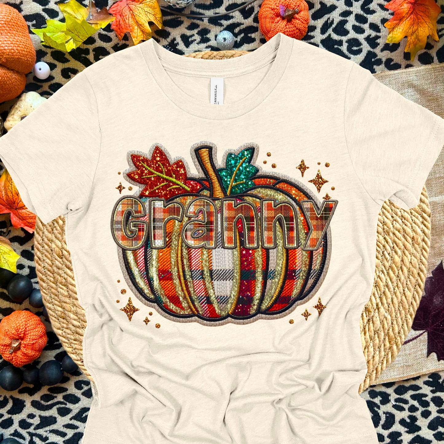 Plaid Pumpkin Faux Embroidery DTF Print