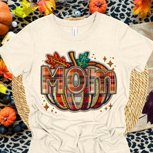 Plaid Pumpkin Faux Embroidery DTF Print