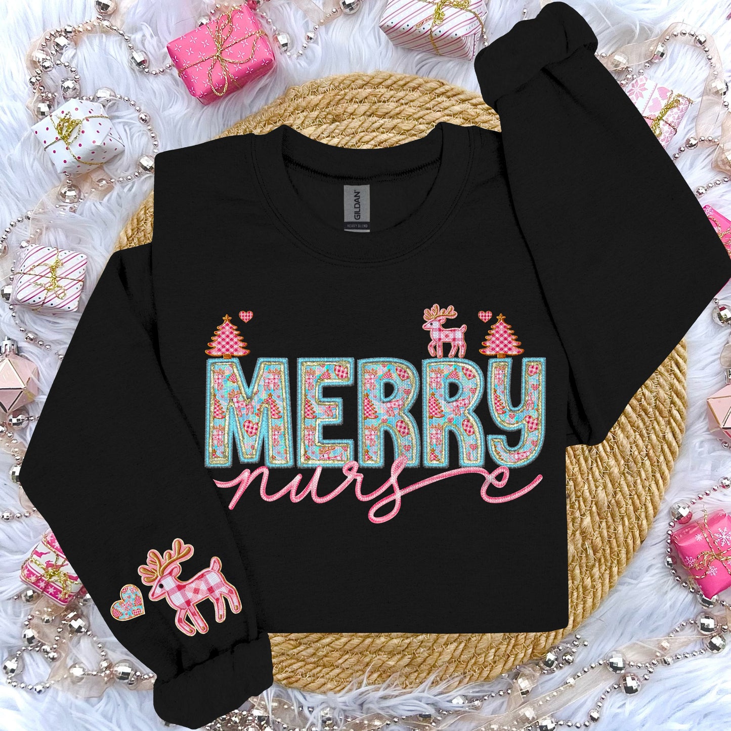 Merry Nurse Faux Embroidery DTF Print