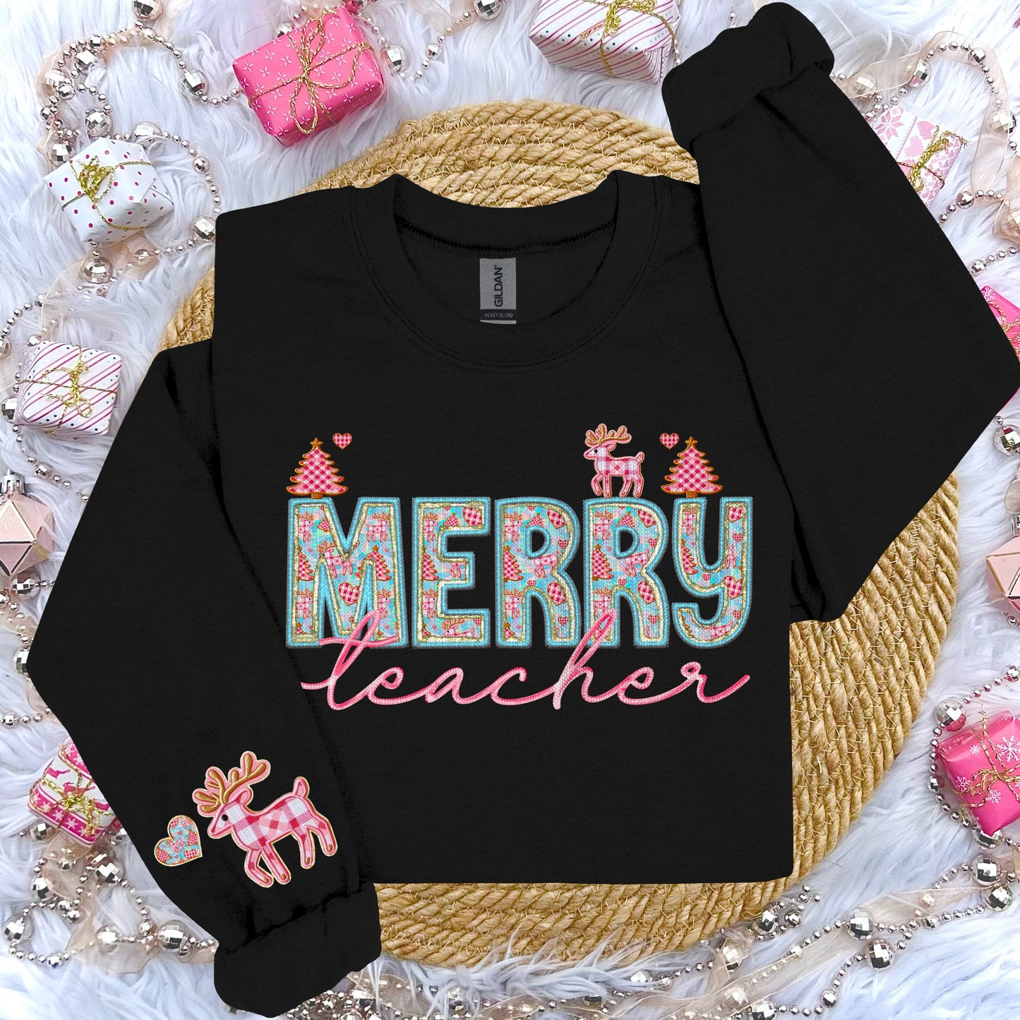 Merry Teacher Faux Embroidery DTF Print