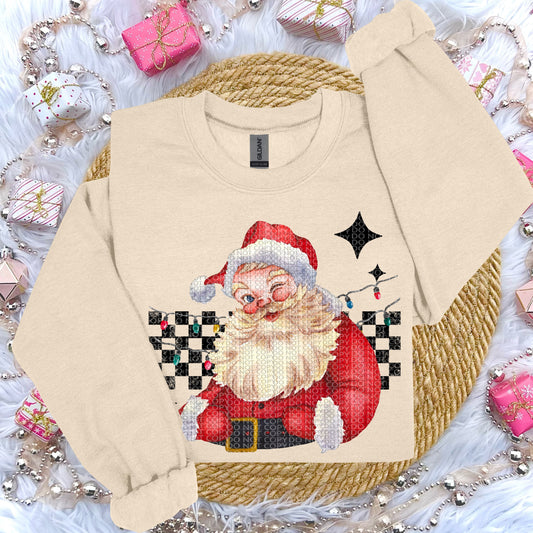 Vintage Santa Checkered DTF Print