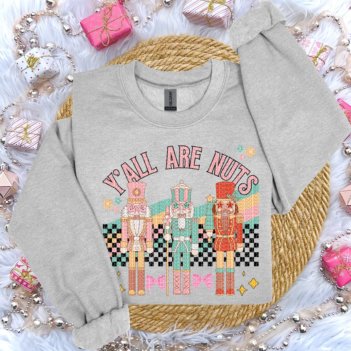 Y’all Are Nuts Pastel Plaid DTF Print