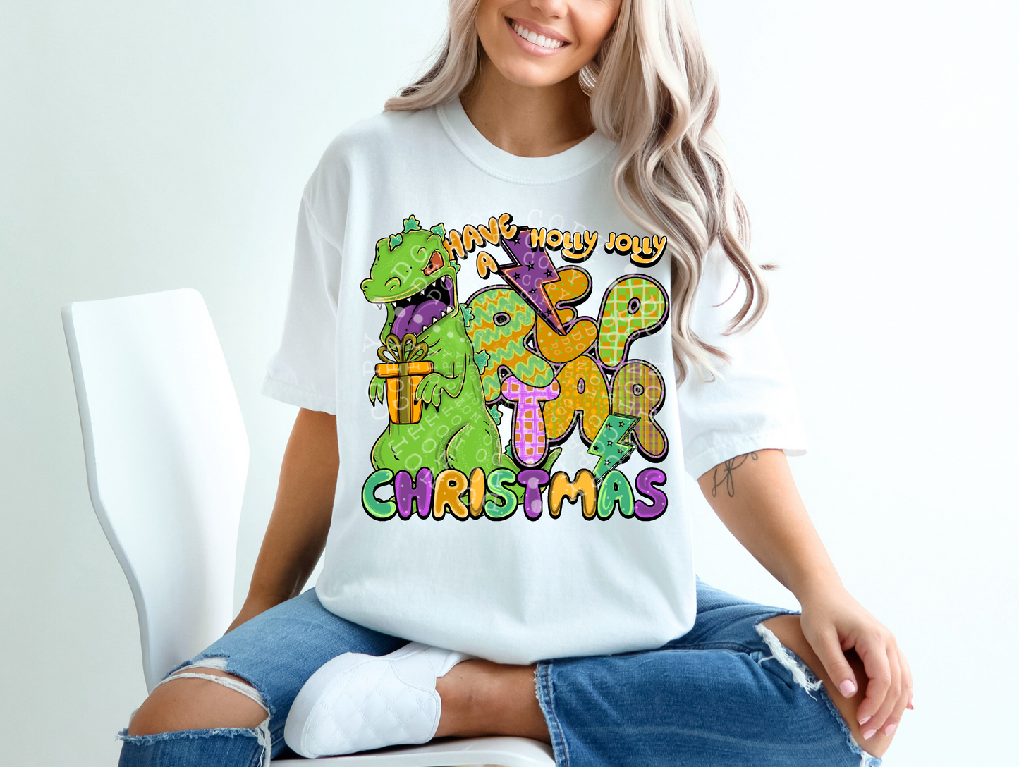 Holly Jolly Reptar Christmas DTF Print