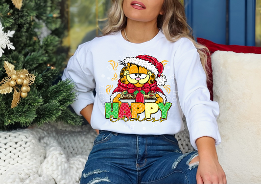 Happy Holidays Cartoon Cat DTF Print