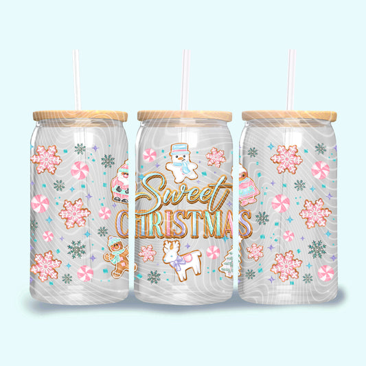 Sweet Christmas 16 oz Glass Can Wrap