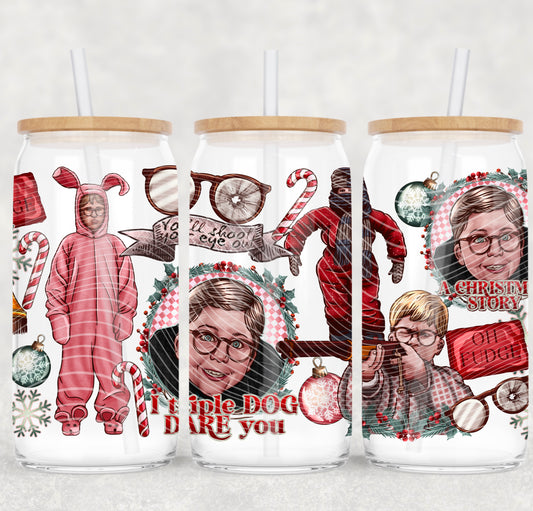 Triple Dog Dare Christmas 16 oz Glass Can Wrap