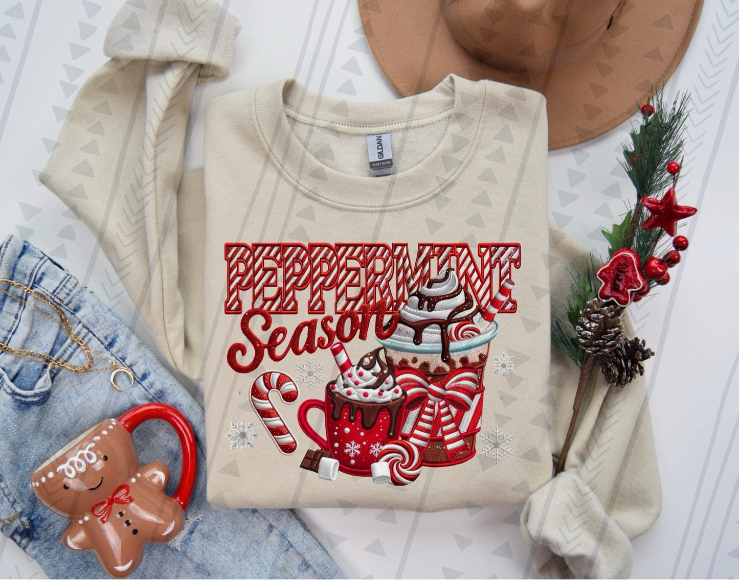 Peppermint Season Faux Embroidery DTF Print