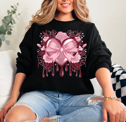 Glitter Floral Heart DTF Print