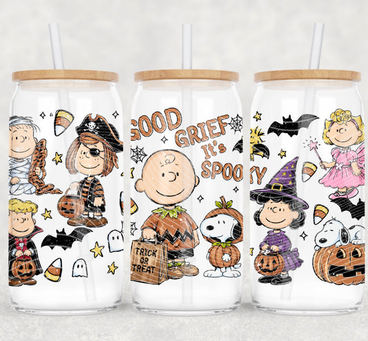Good Grief Halloween 16 oz Glass Wrap