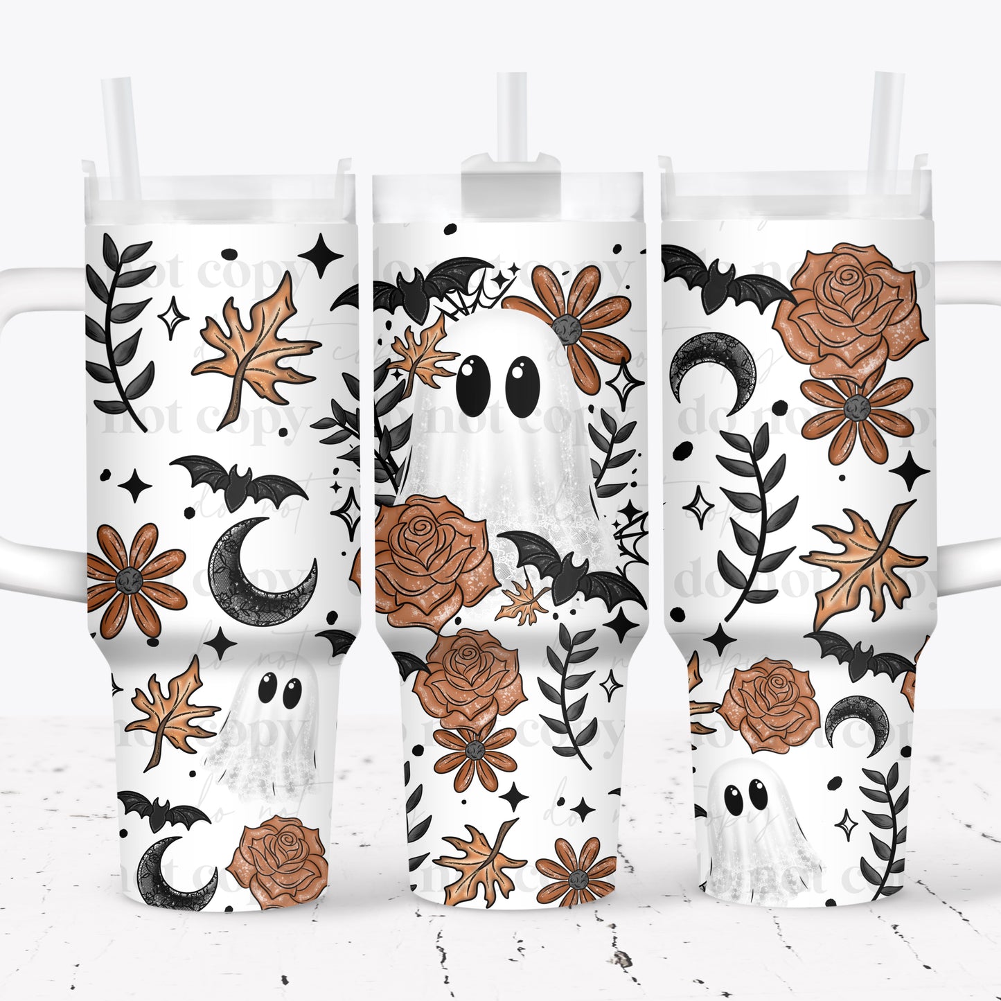 Orange Floral Ghost 40 oz Tumbler Prints