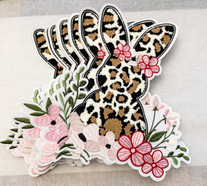 Embroidered Floral Bunny Iron On Transfer