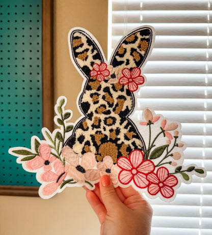 Embroidered Floral Bunny Iron On Transfer