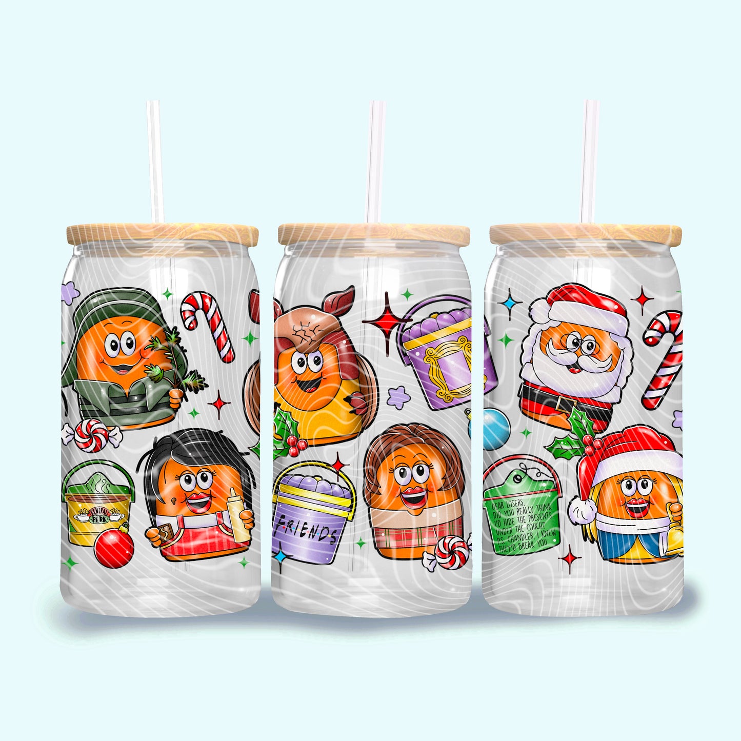 Christmas Friends Nuggets 16 oz Glass Can Wrap