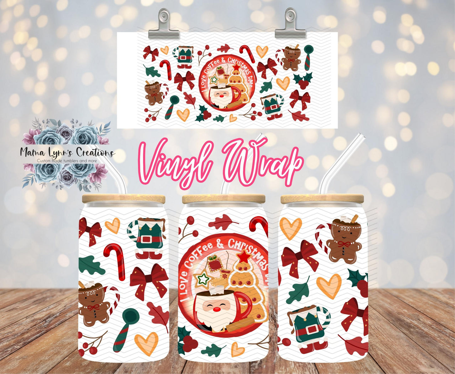 Love Coffee and Christmas 16 oz Glass Can prints