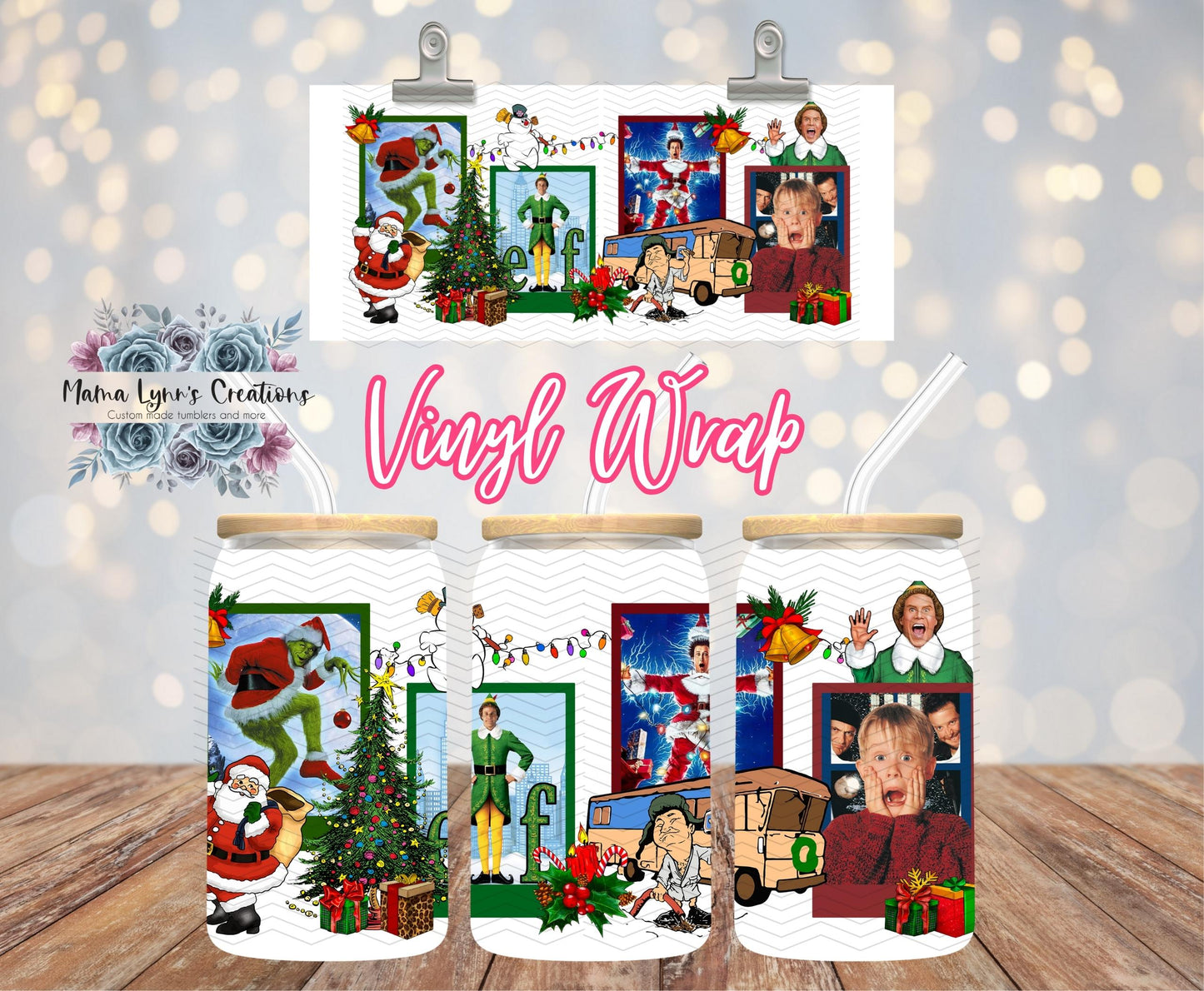 Favorite Christmas Movies Christmas 16 oz Glass Can prints