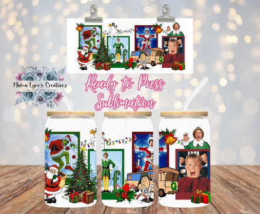 Favorite Christmas Movies Christmas 16 oz Glass Can prints