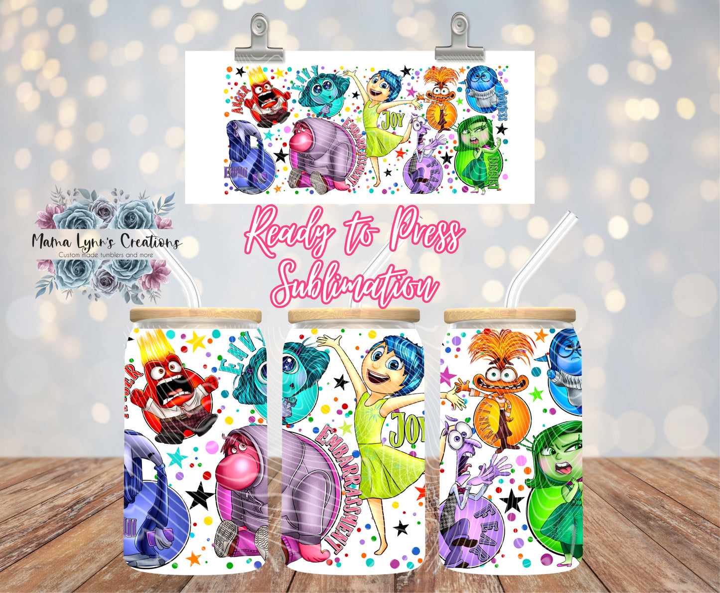 Inside Out 2 Collage Style 16 oz Glass Can Wrap