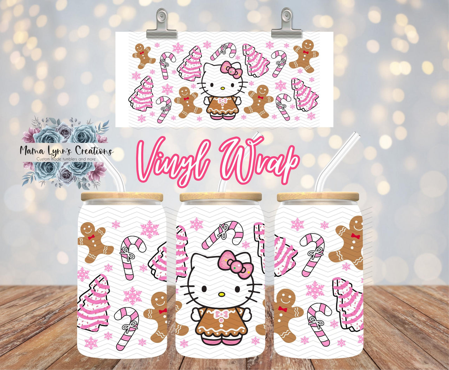 Gingerbread & Pink Peppermint Pink Kitty 16 oz Glass Can prints