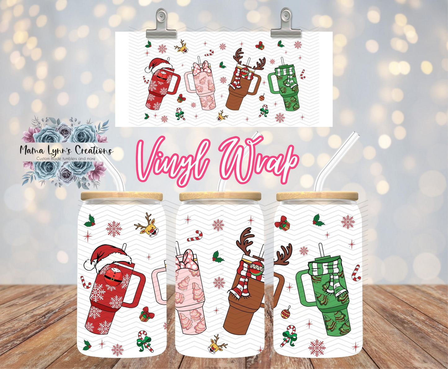 Christmas Tumbler Dress Up 16 oz Glass Can prints